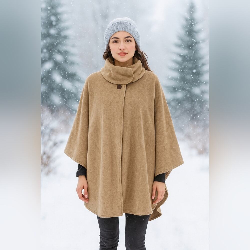 Preston & York Camel Tan Cape Poncho One Size Button Closure High Collar